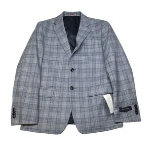 Tommy Hilfiger Conrad Sport Coat Mens 38S‎ 38 Light Blue Plaid Stretch NEW $295